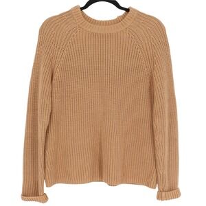 Quince Women's Organic Cotton Fisherman Crew Sweater Size XS Camel Knit Pullover